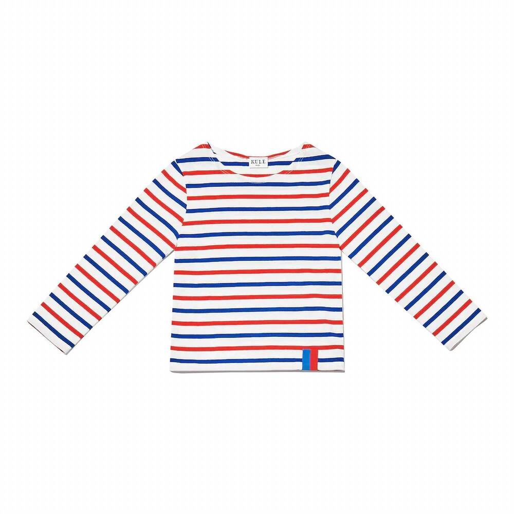 NEW KULE kid's riley long sleeve t-shirt in cream poppy blue